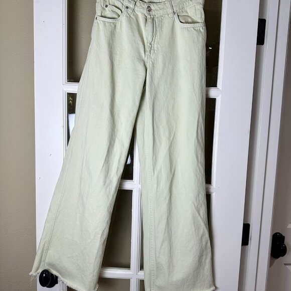 MANGO Pale Lemon Yellow Wide Leg Denim Jeans Size 4 - Picture 2 of 8